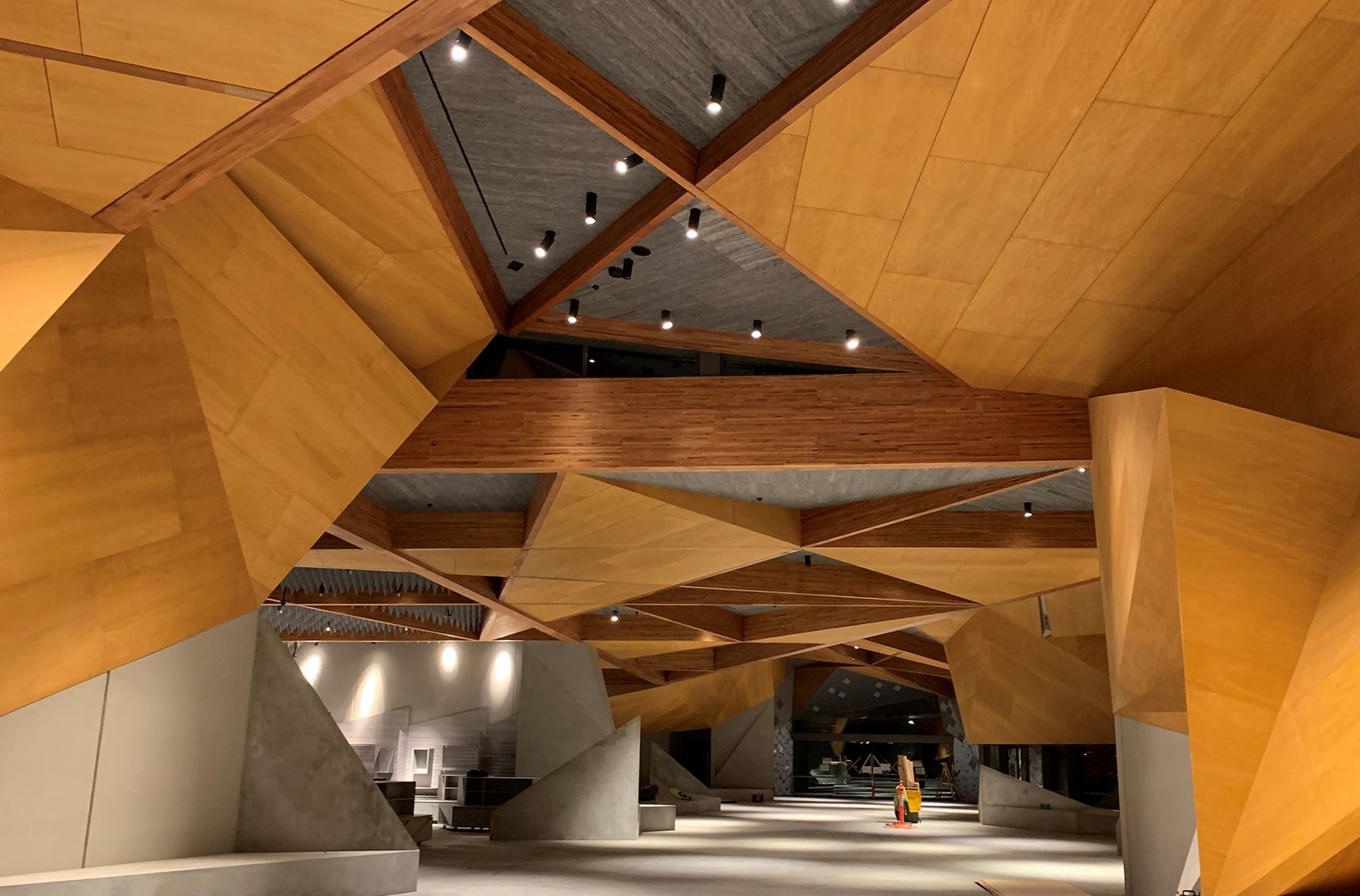 Faceted timber ceiling of the Penguin Parade Visitor Centre